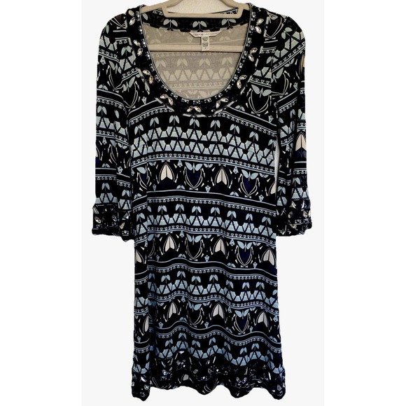 Diane Von Furstenberg Dresses & Skirts - Diane Von Furstenberg Jeweled Beaded Silk Dress Size 4 Artsy Y2K Geometric